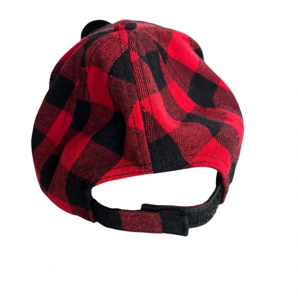 Disney Mickey Mouse Kid One Size Red Black Buffalo Plaid Adjustable Baseball Hat
